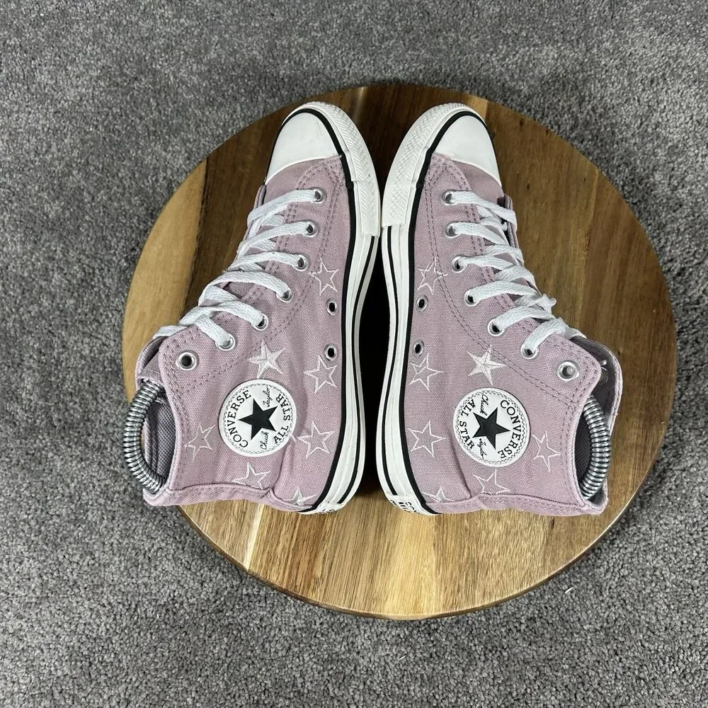 Converse Chuck Taylor All Star High Top Kids Size 2 Purple Stars Shoes Used